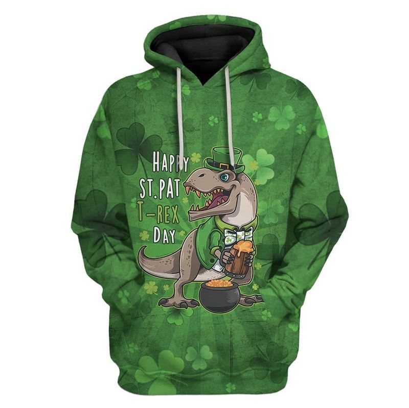Happy St Pattrex Day Apparel Green Over Print 3d Zip Hoodie