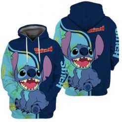 Happy Stitch Blue Over Print 3d Zip Hoodie