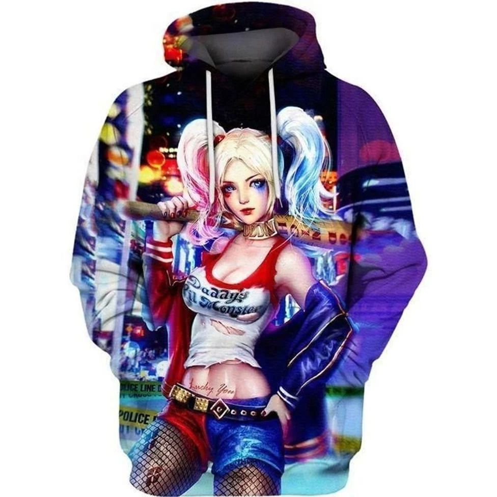 Harley Quinn Anime Dc Over Print 3d Zip Hoodie