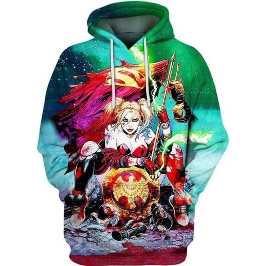 Harley Quinn Green Dc Over Print 3d Zip Hoodie