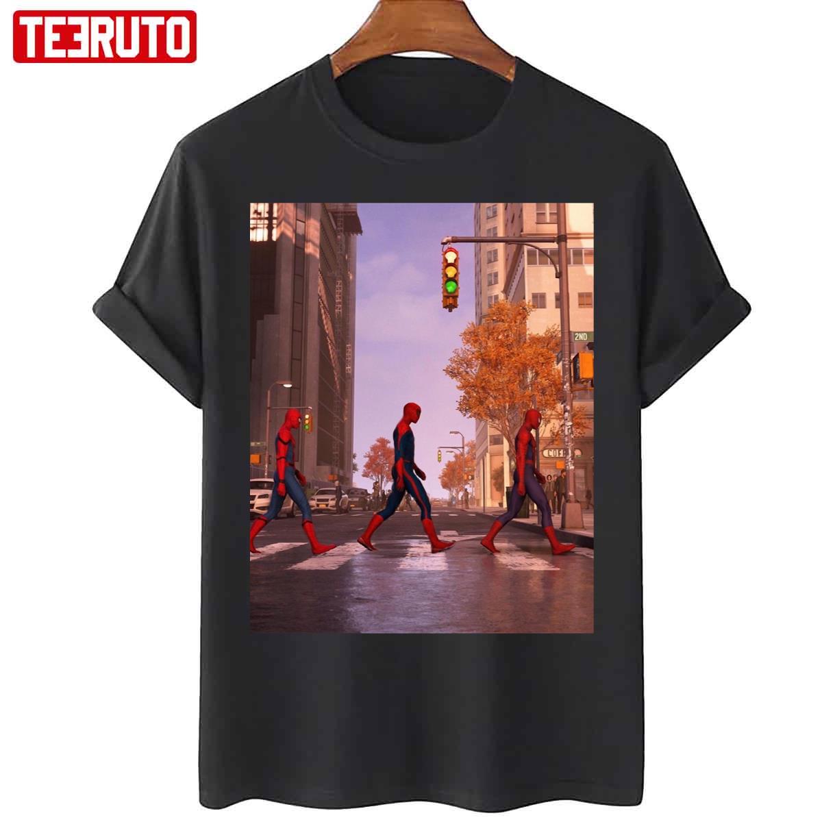 Hero Walking Together Three Spidermans Unisex T-Shirt