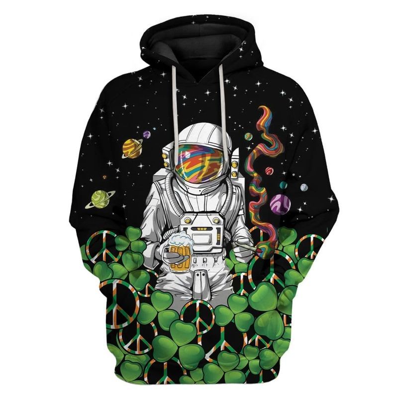 Hippie Astronaut St Patricks Day Over Print 3d Zip Hoodie