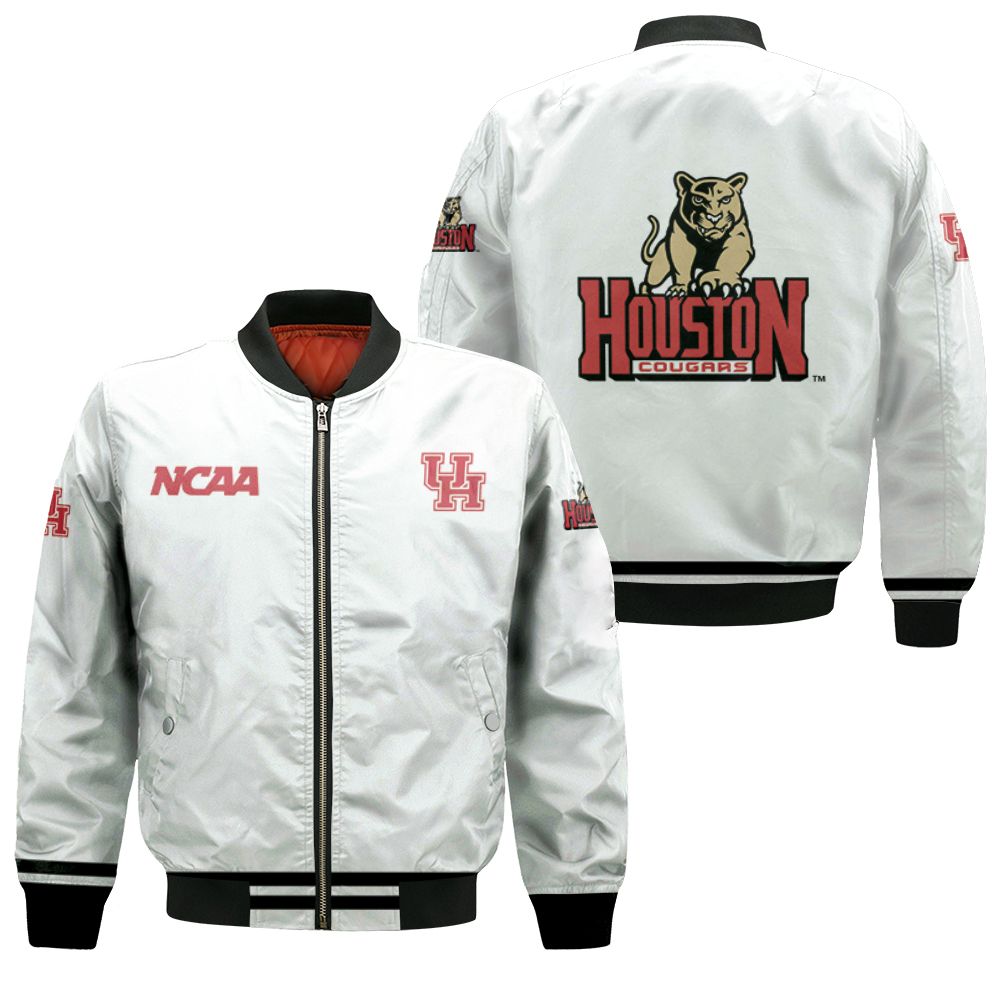 Houston Cougars Ncaa Classic White With Mascot Logo Gift For Houston Cougars Fans Bomber Jacket