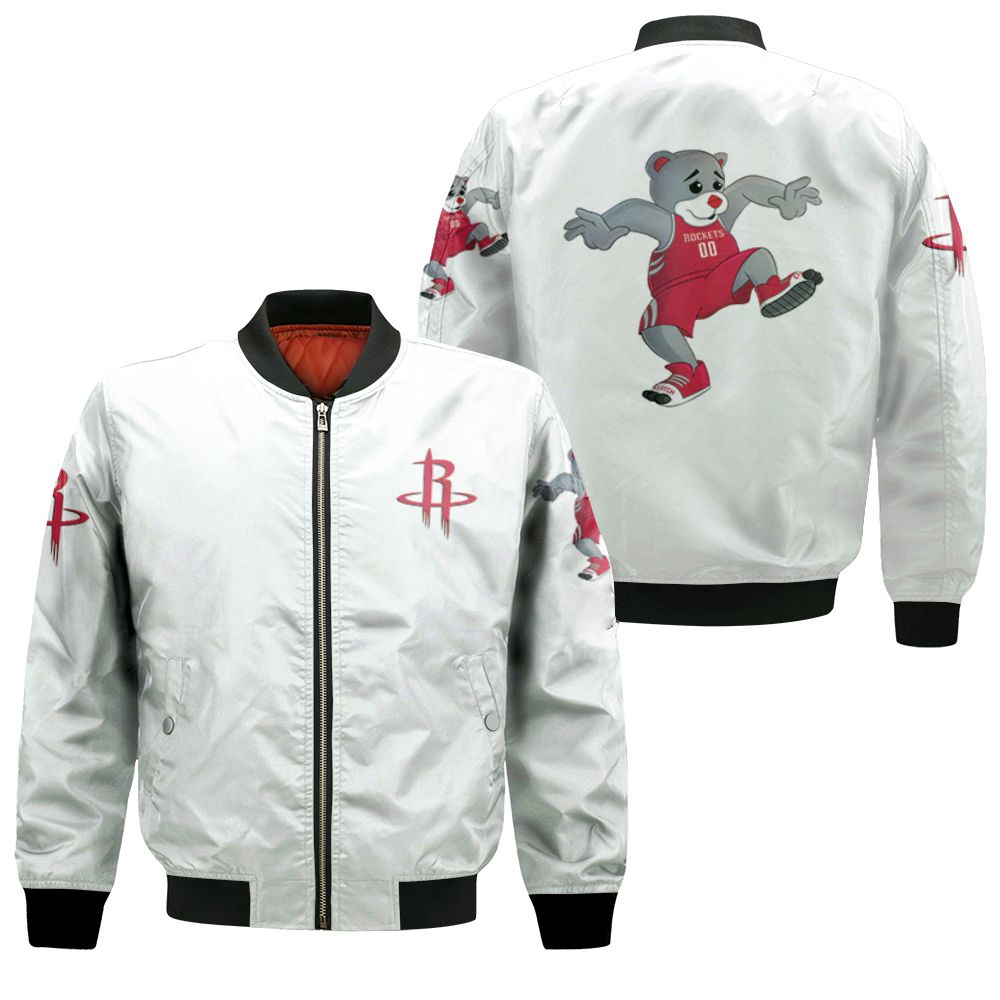 Houston Rockets Basketball Classic Mascot Logo Gift For Rockets Fans White Bomber Jacket