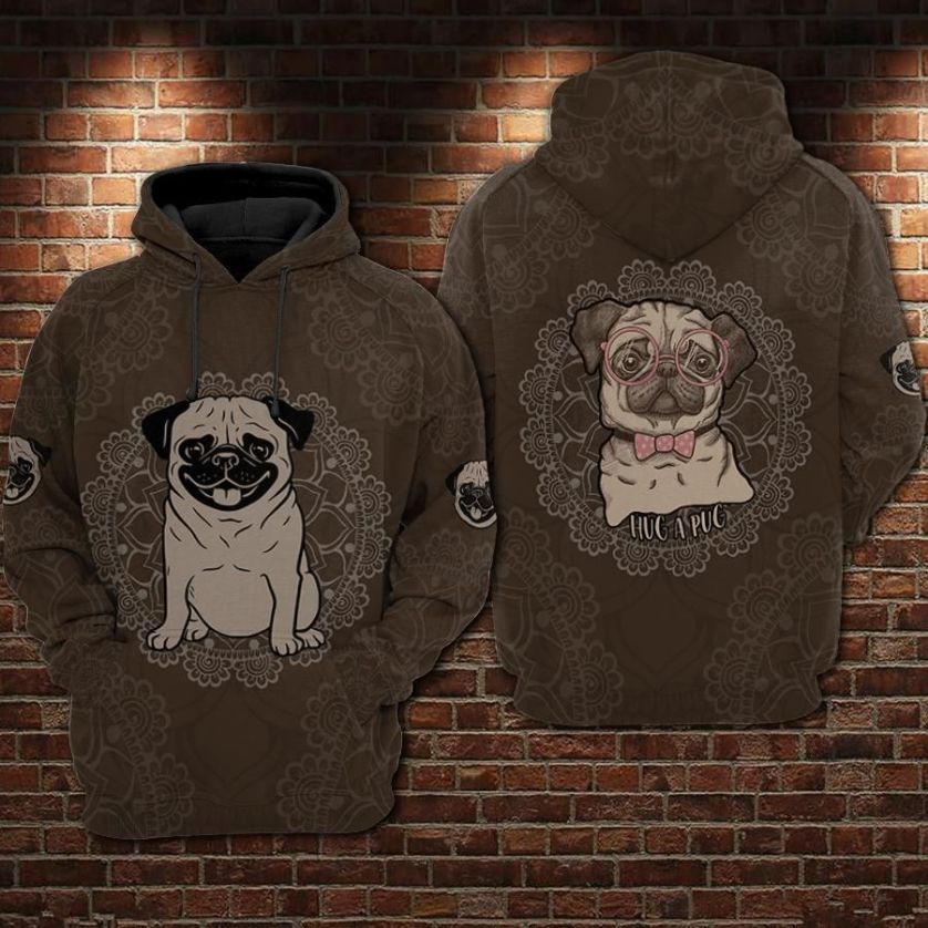 Hug A Pug Over Print 3d Zip Hoodie