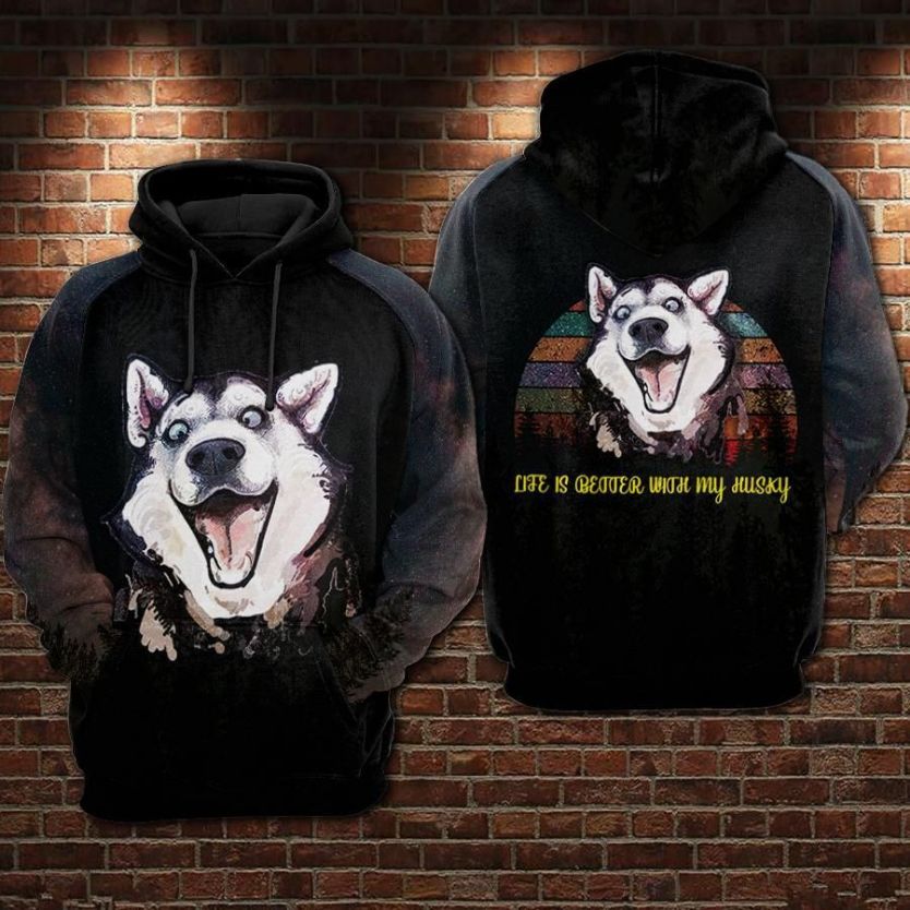 Husky Sibir Life Is Better With My Husky Over Print 3d Zip Hoodie