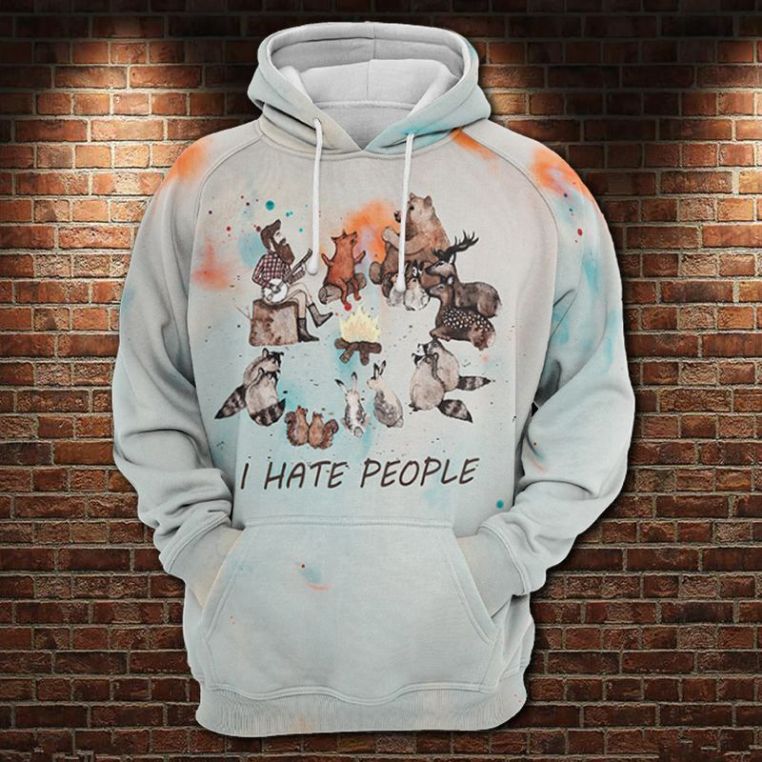 I Hate People Camp Fire Over Print 3d Zip Hoodie