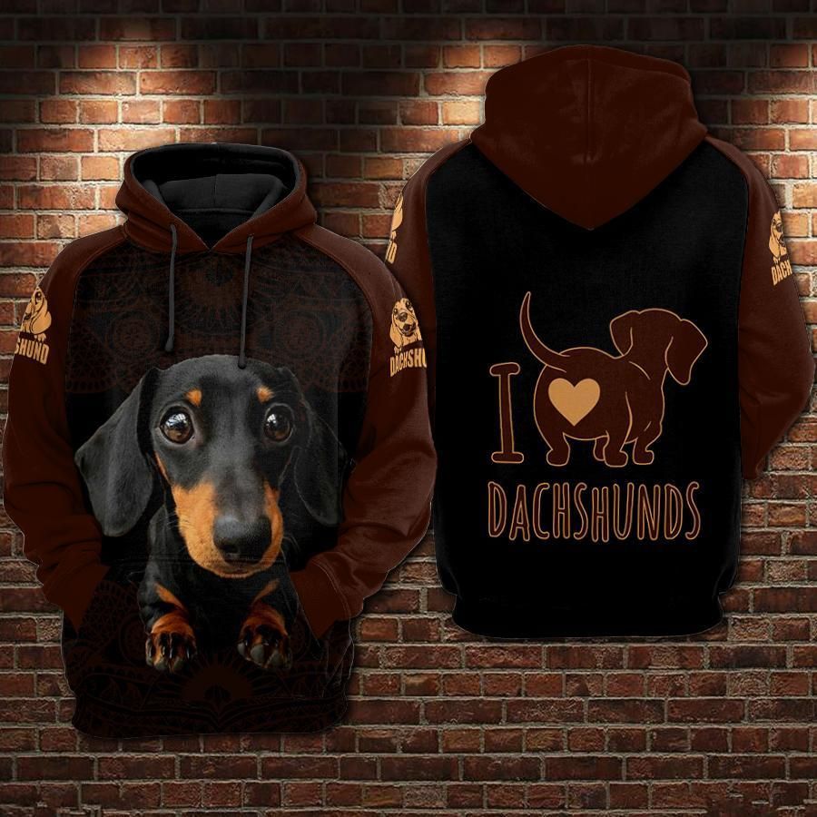 I Love Dachshunds 1 Over Print 3d Zip Hoodie