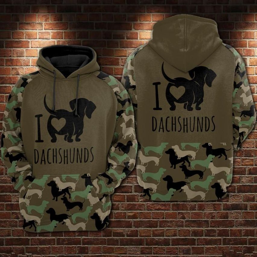 I Love Dachshunds Over Print 3d Zip Hoodie