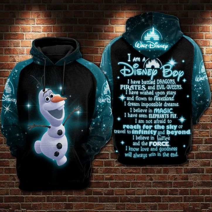 I Love Olaf Over Print 3d Zip Hoodie