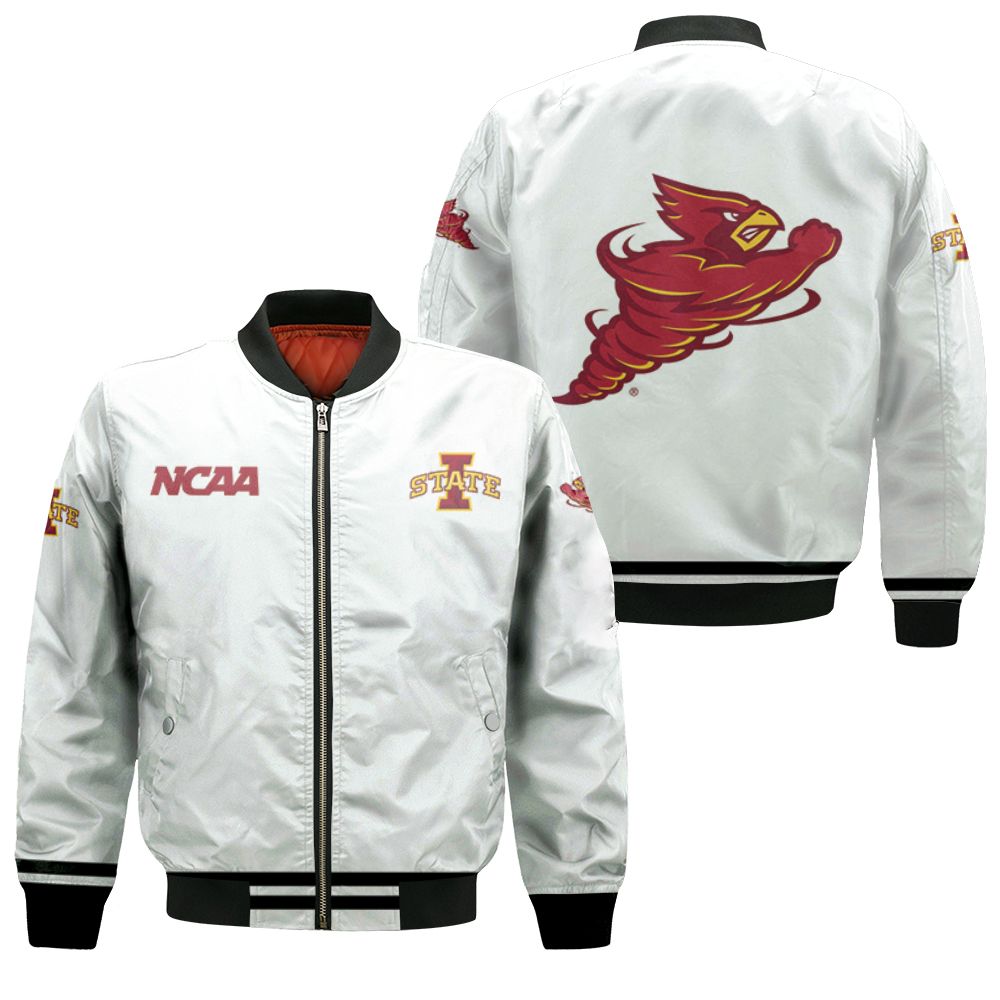 Iowa State Cyclones Ncaa Classic White With Mascot Logo Gift For Iowa State Cyclones Fans Bomber Jacket