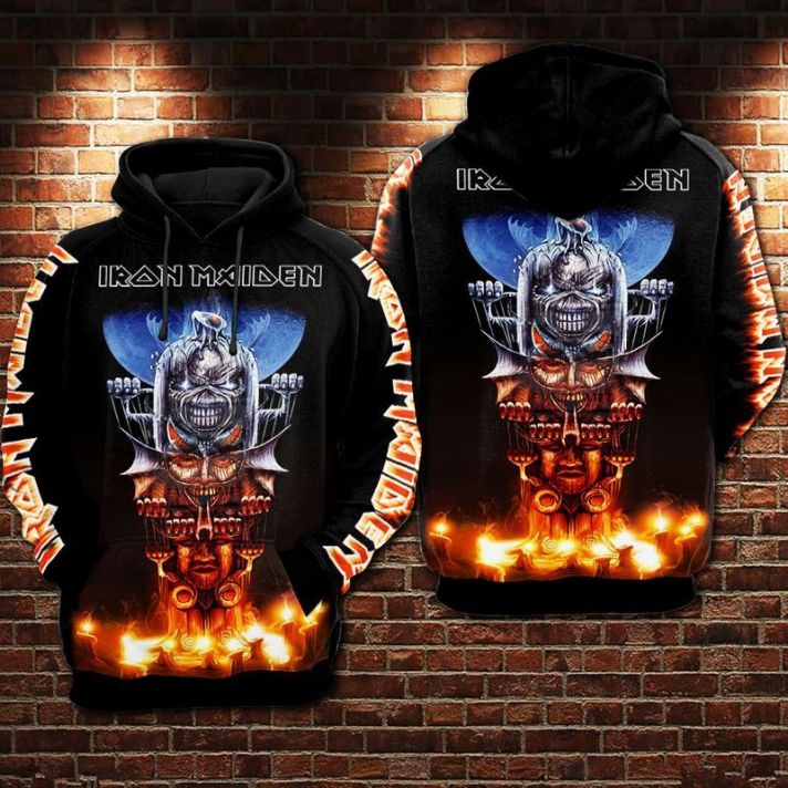 Iron Maiden Over Print 3d Zip 3 Hoodie