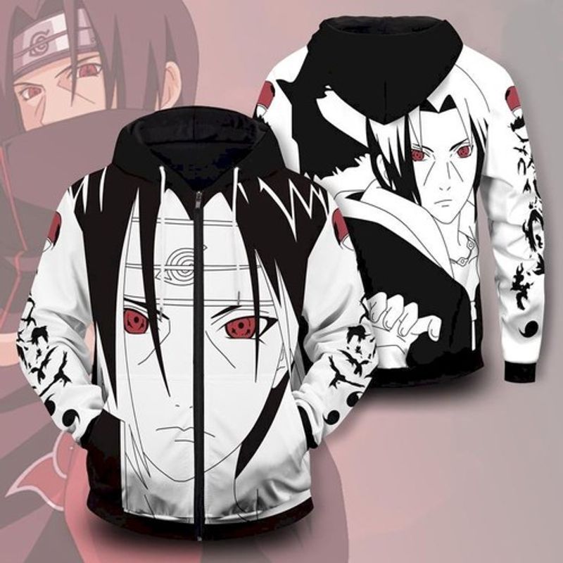 Itachi Comic White Black Naruto 3d Zip Hoodie