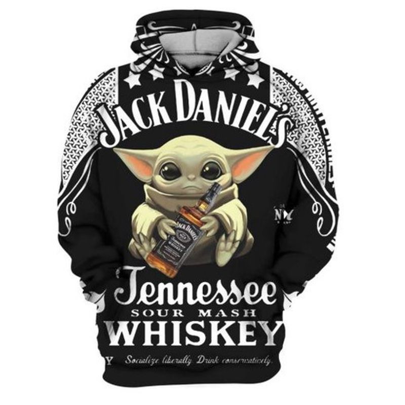 Jack Daniel Whisky Baby Yoda All Over Printing 3d Hoodie