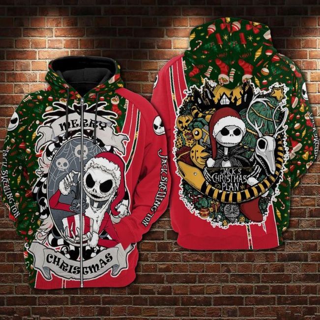 Jack Skellington Merry Christmas Plan Over Print 3d Zip 19 Hoodie