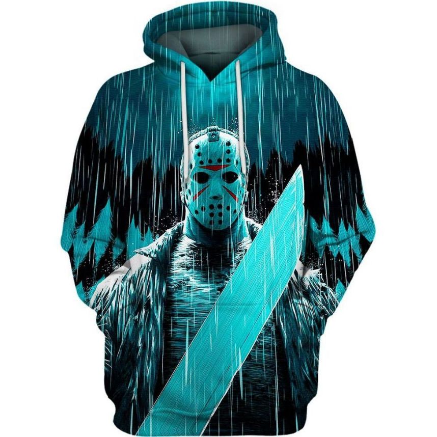 Jason Voorhee Under The Rain Over Print 3d Zip Hoodie