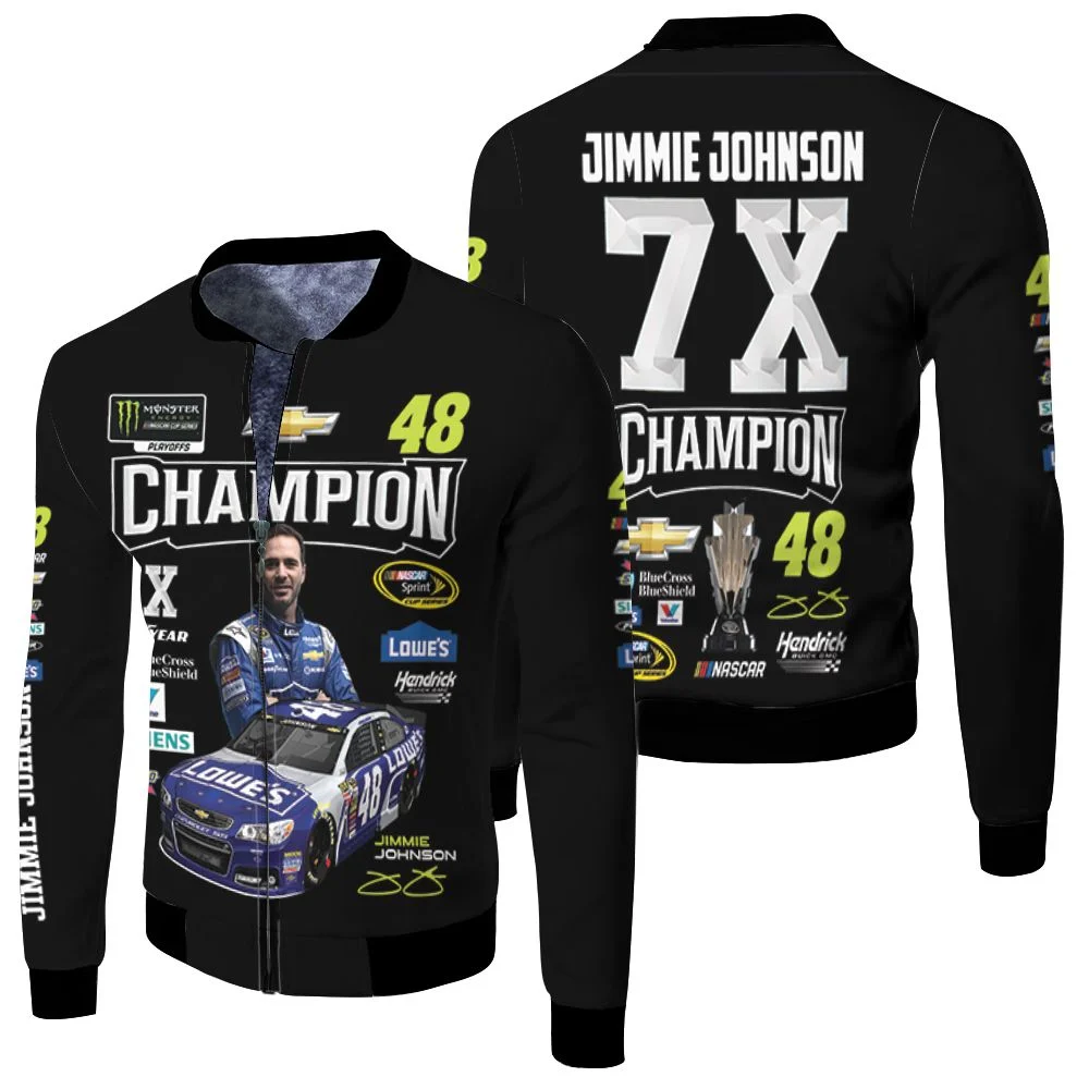 Jimmie Johnson 7x Champion Nascar Racing Driver Signature For Fan 3d Jersey Fleece Bomber Jacket