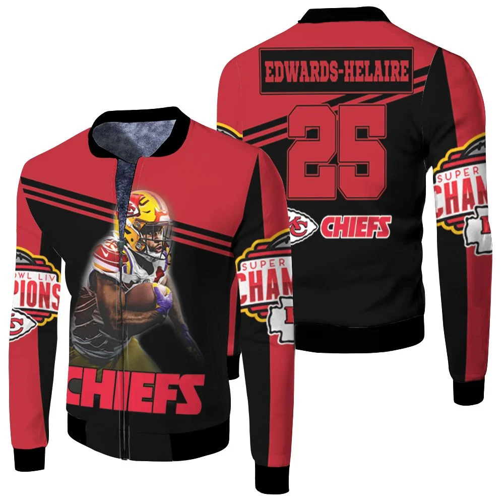 Kansas City Chiefs 26 Edwards Helaire Superbowl Champions Fleece Bomber Jacket