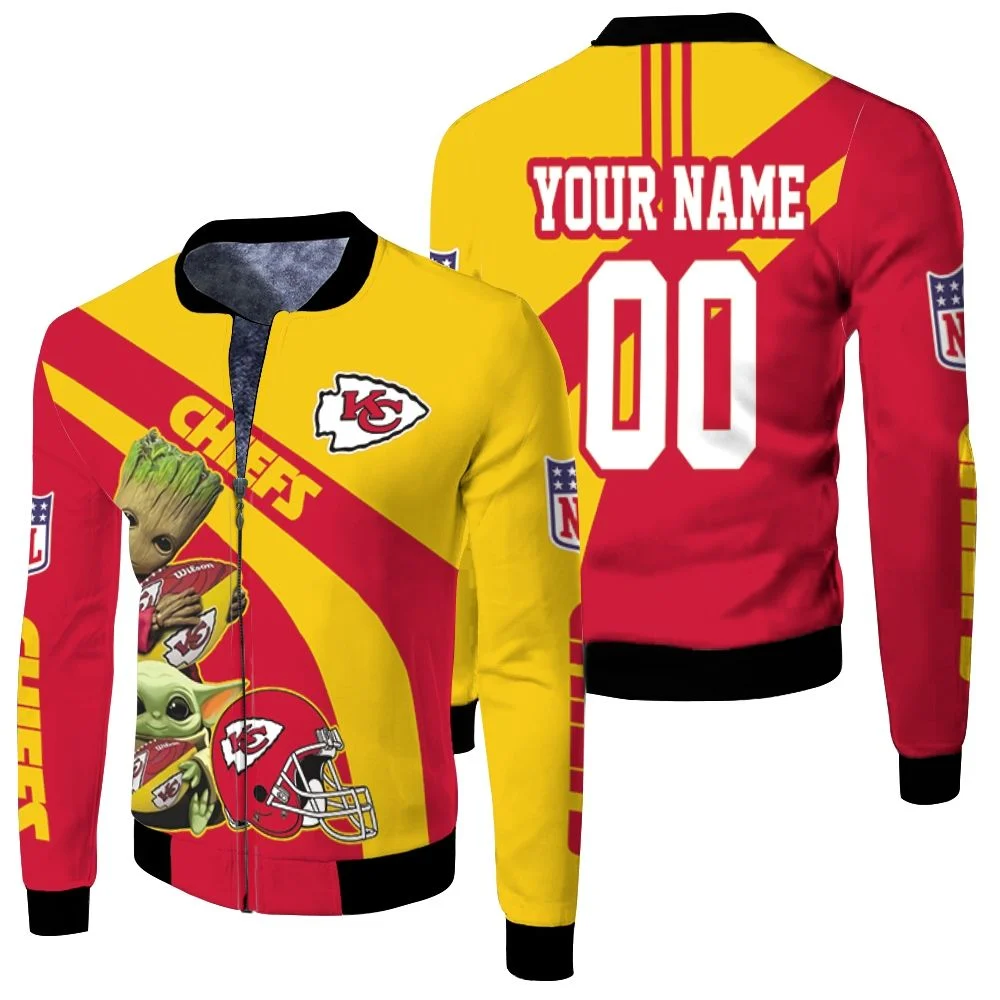 Kansas City Chiefs Afc West Champions 2020 Nfl Baby Yoda Baby Groot Hug Chiefs Ball Personalized Fleece Bomber Jacket