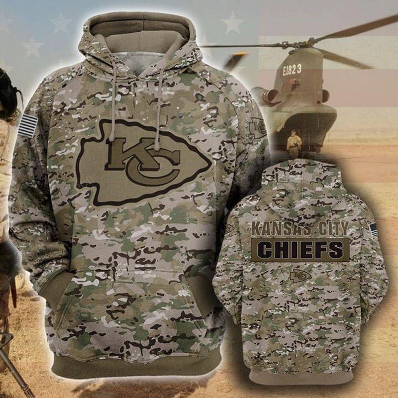 Kansas City Chiefs Camouflage Veteran 3d Cotton Hoodie
