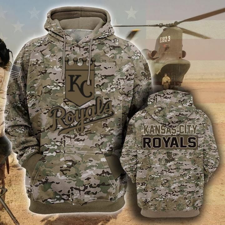 Kansas City Royals Camouflage Veteran 3d Cotton Hoodie