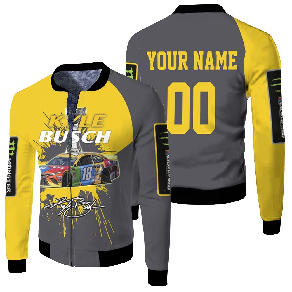 Kyle Busch Nascar Champion 2019 Signed Fans 3d Personalized Fleece Bomber Jacket