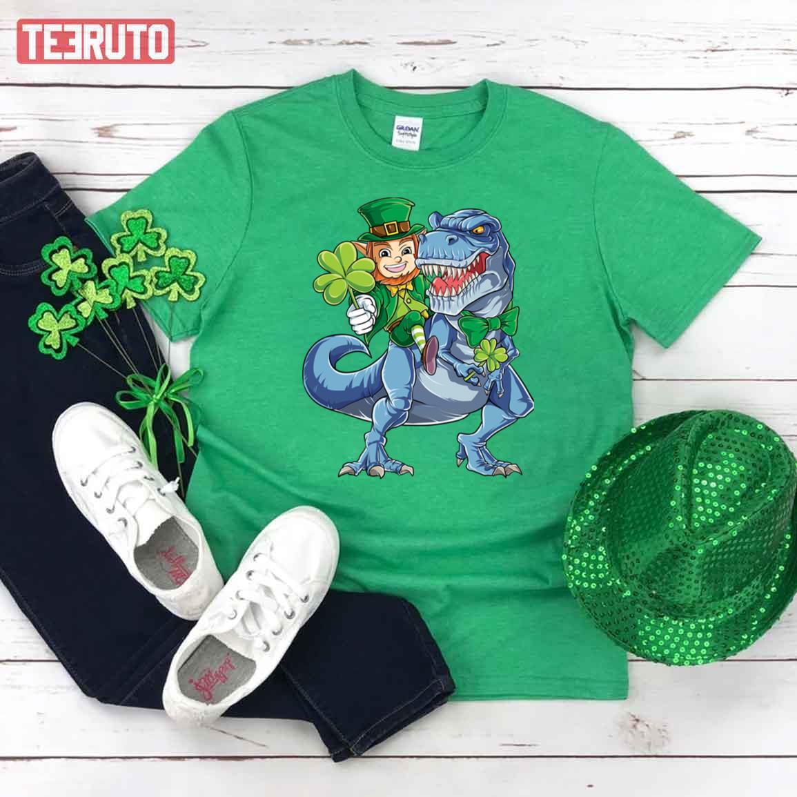 Leprechaun Riding Dinosaur St Patricks Day Unisex T-Shirt