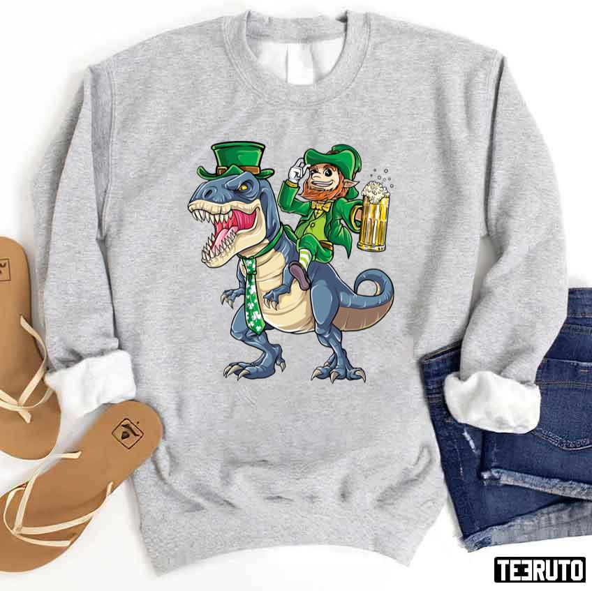 Leprechaun Riding Dinosaur T-Rex St Patricks Day Unisex Sweatshirt