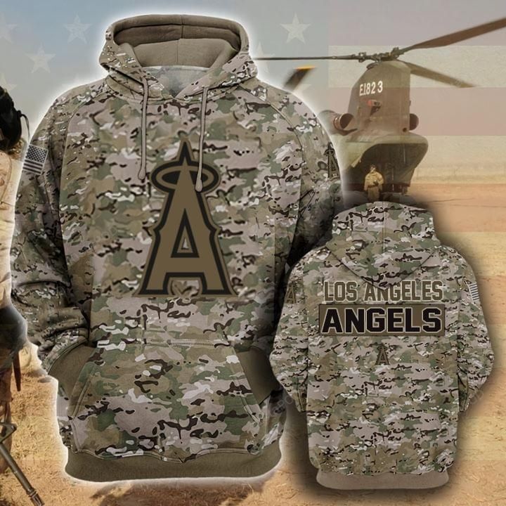 Los Angeles Angels Camouflage Veteran 3d Cotton Hoodie
