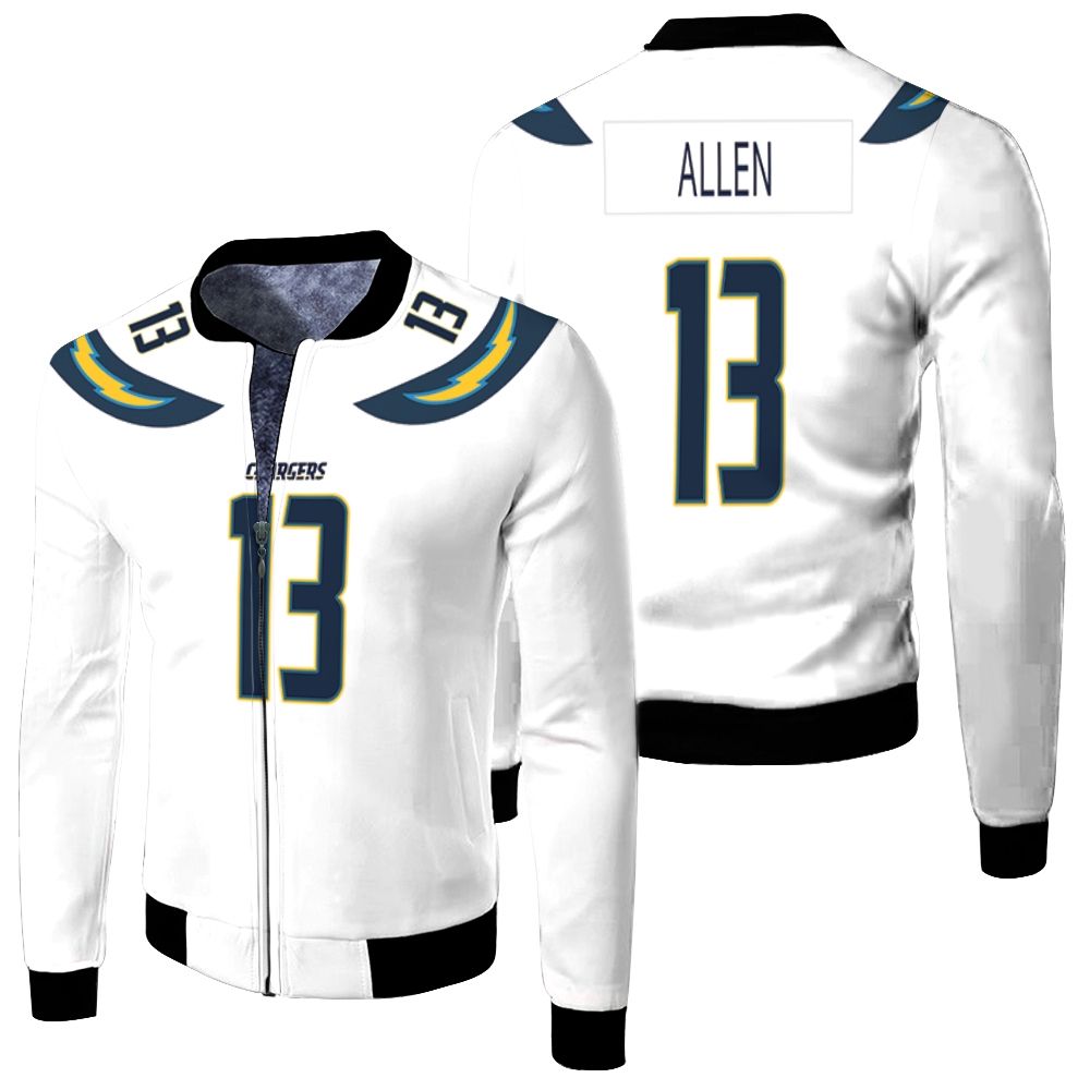 Los Angeles Chargers Keenan Allen Game White Jersey Inspired Style Fleece Bomber Jacket