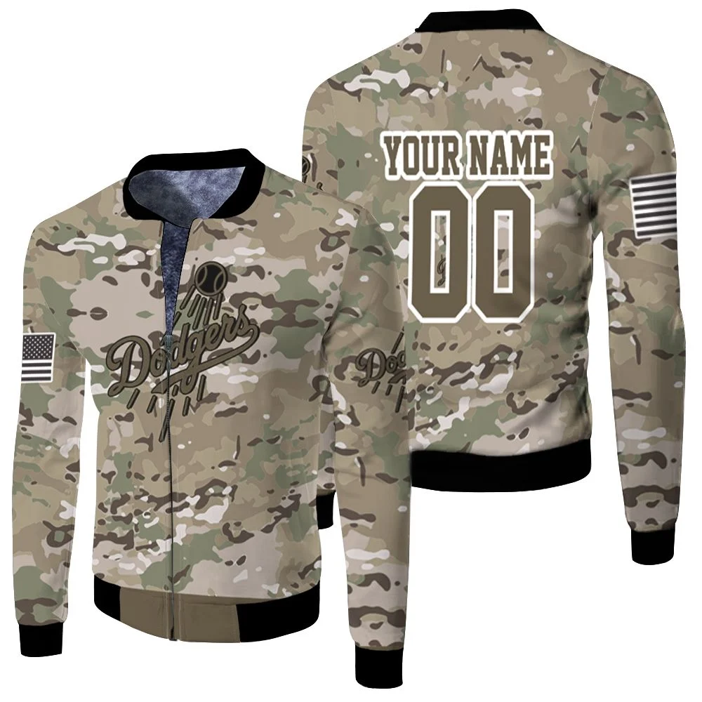 Los Angeles Dodgers Camouflage Veteran 3d Personalized Fleece Bomber Jacket