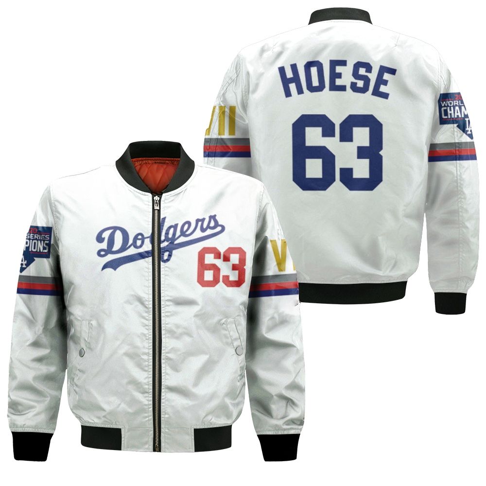 Los Angeles Dodgers Hoese 63 2020 Championship Golden Edition White Jersey Inspired Style Bomber Jacket
