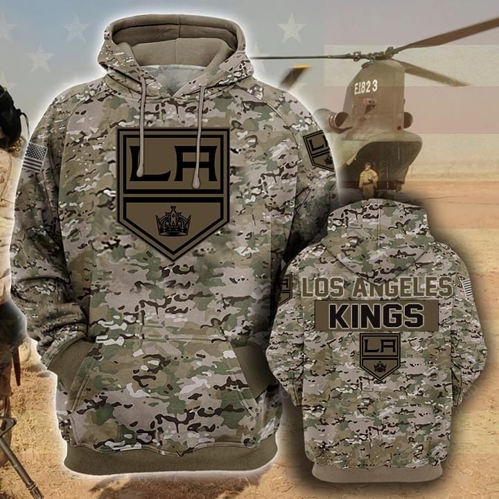 Los Angeles Kings Camouflage Veteran 3d Cotton Hoodie