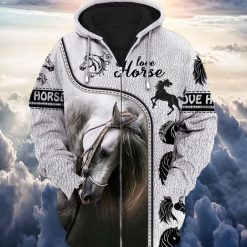 Love White Horse 3d Zip Hoodie