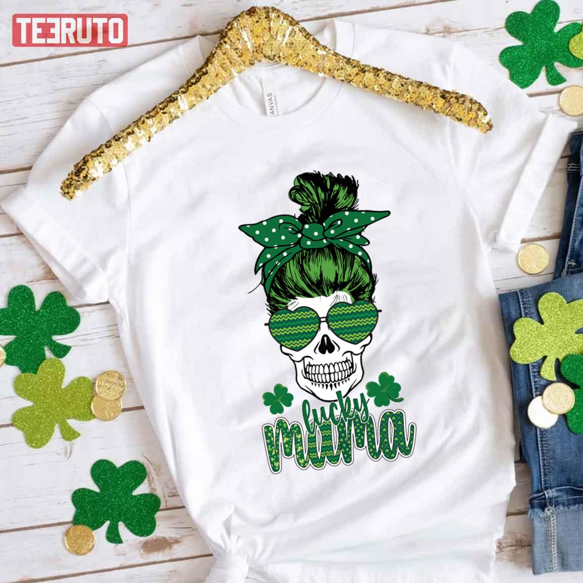 Lucky Mama Patrick’s Day Skull Bun Unisex T-Shirt