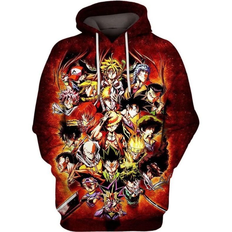 Main Anime Characters Over Print 3d Zip Hoodie