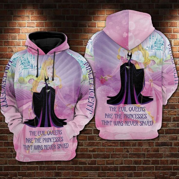 Maleficent And Princess Aurora Over Print 3d Zip Hoodie