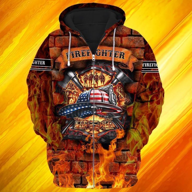 Memorial Day Firefighter American Flag Gift 3d Zip Hoodie