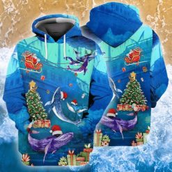 Merry Christmas Santa Claus With Whales Ocean Gift 3d Zip Hoodie