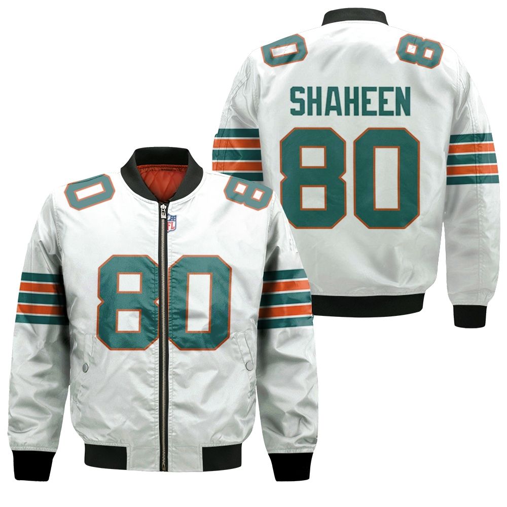 Miami Dolphins Adam Shaheen #80 Nfl American Football White 2019 Alternate Game 3d Designed Allover Custom Gift For Dolphins Fans Bomber Jacket