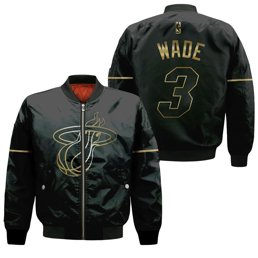 Miami Heat Dwyane Wade 3 Nba 2020 Golden Edition Black Jersey Inspired Style Gift For Miami Heat Fans Bomber Jacket