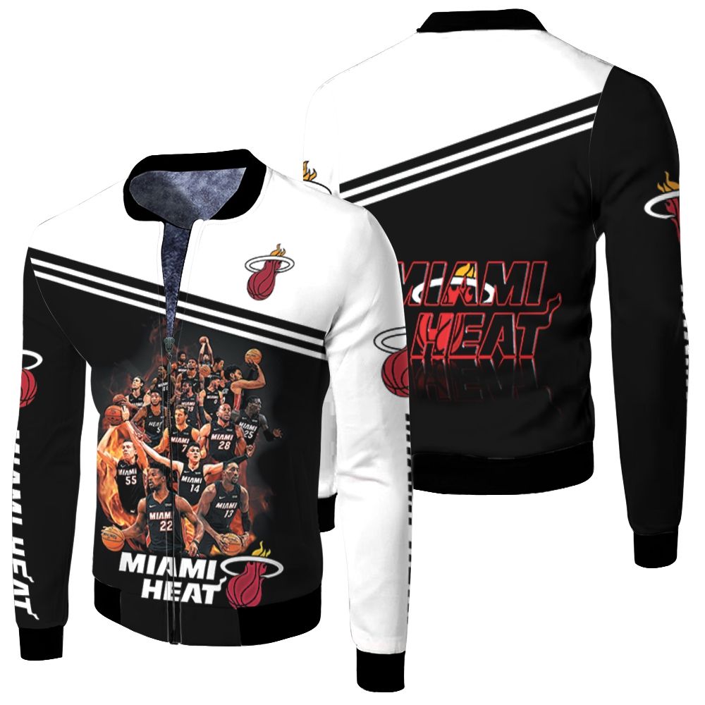 Miami Heat Legends On Flame Logo For Fan Fleece Bomber Jacket