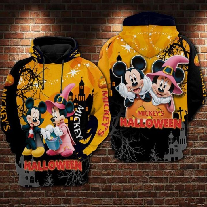 Mickey And Minnie Halloween Over Print 3d Zip Hoodie