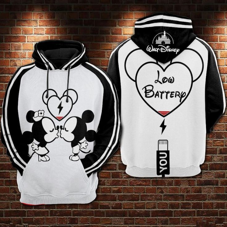 Mickey And Minnie Kiss To Charge Battery Over Print 3d Zip Hoodie