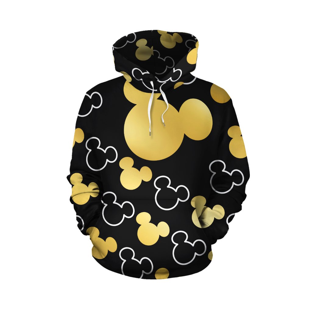 Mickey Head Black Gold 3D Printed Hoodie