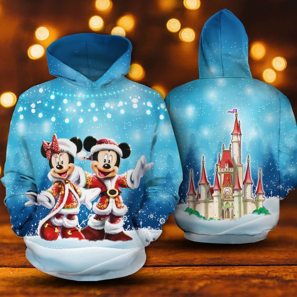 Mickey Minnie Christmas Costume In Blue 3D Printed Hoodie