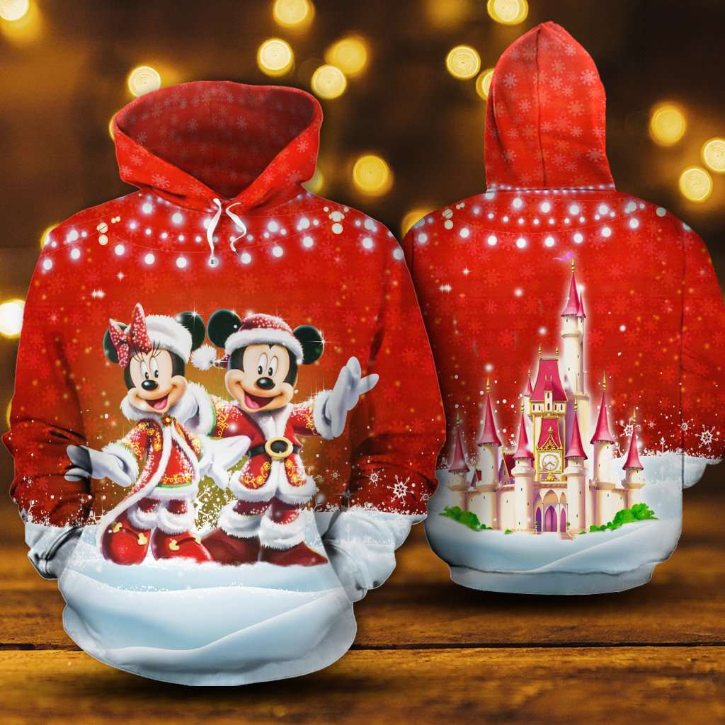 Mickey Minnie Christmas Costume In Red 3D Printed Hoodie