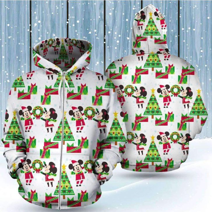 Mickey Minnie Christmas Tree Cute Pattern 3D Printed Hoodie