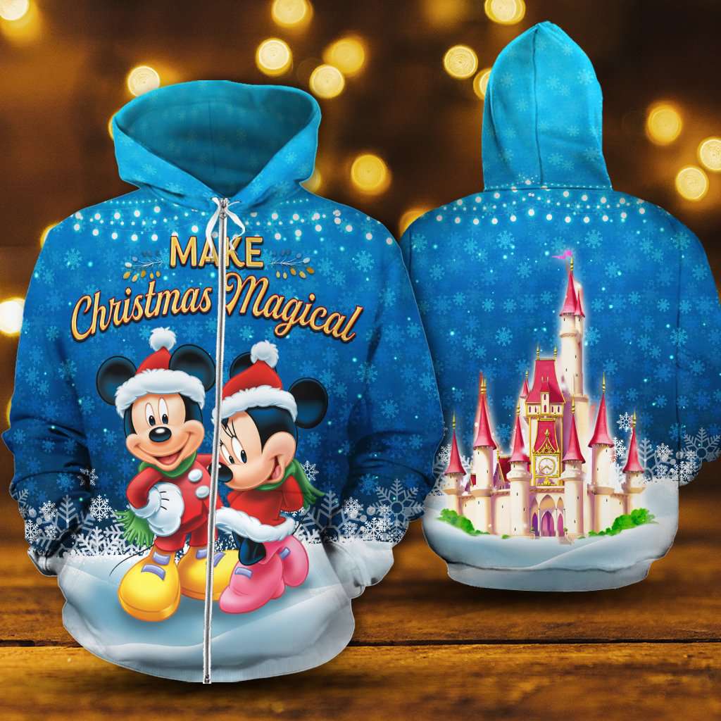 Mickey Minnie Make Christmas Magical Blue 3D Printed Hoodie