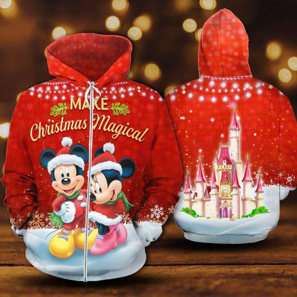 Mickey Minnie Make Christmas Magical Red 3D Printed Hoodie